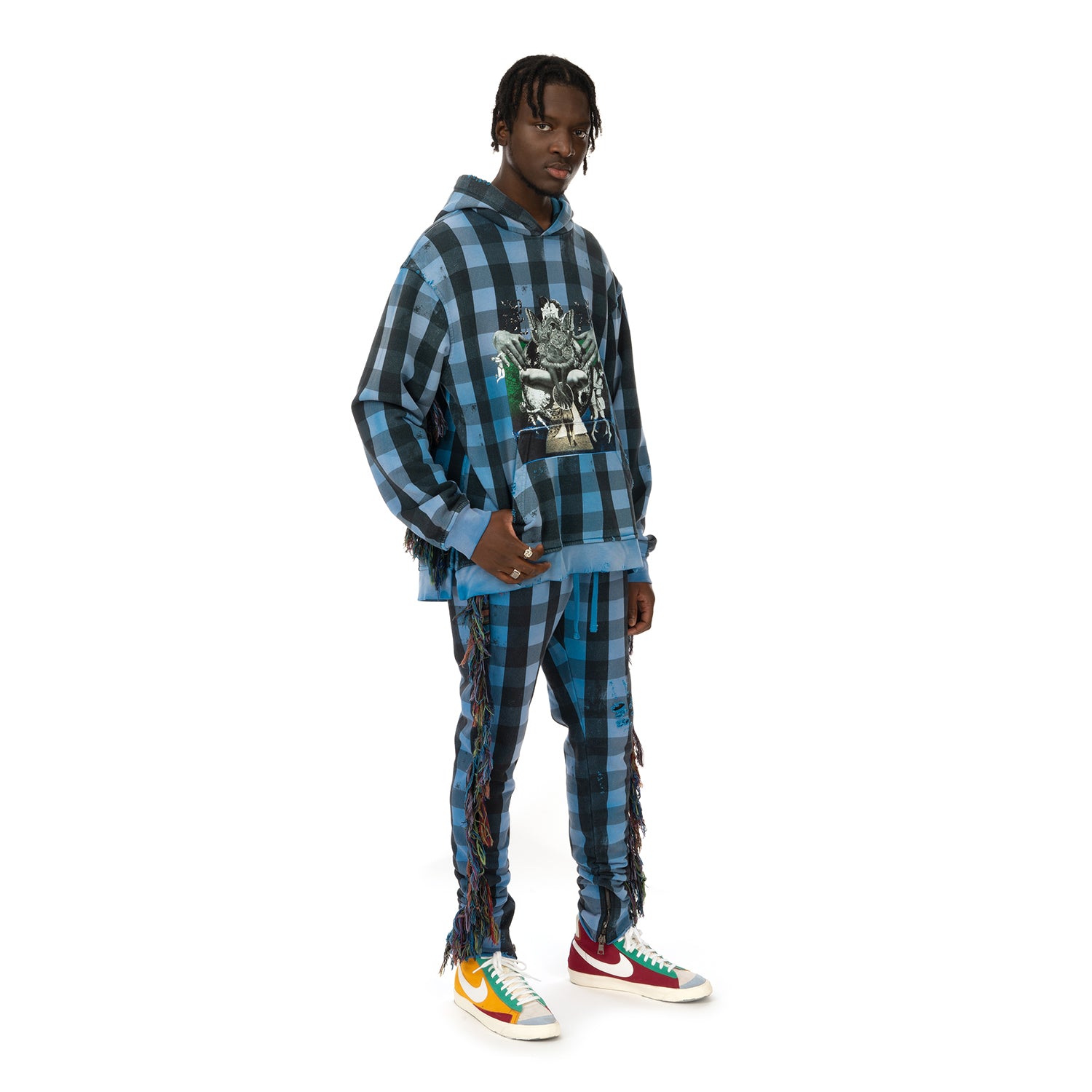 Green and cheap black checkered hoodie