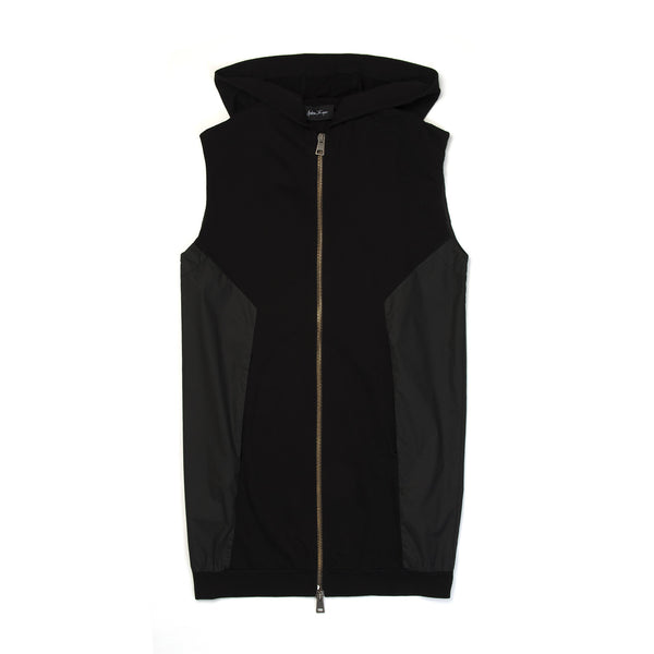 Andrea Ya'aqov | W Waxed Hooded Vest Zip Black - Concrete