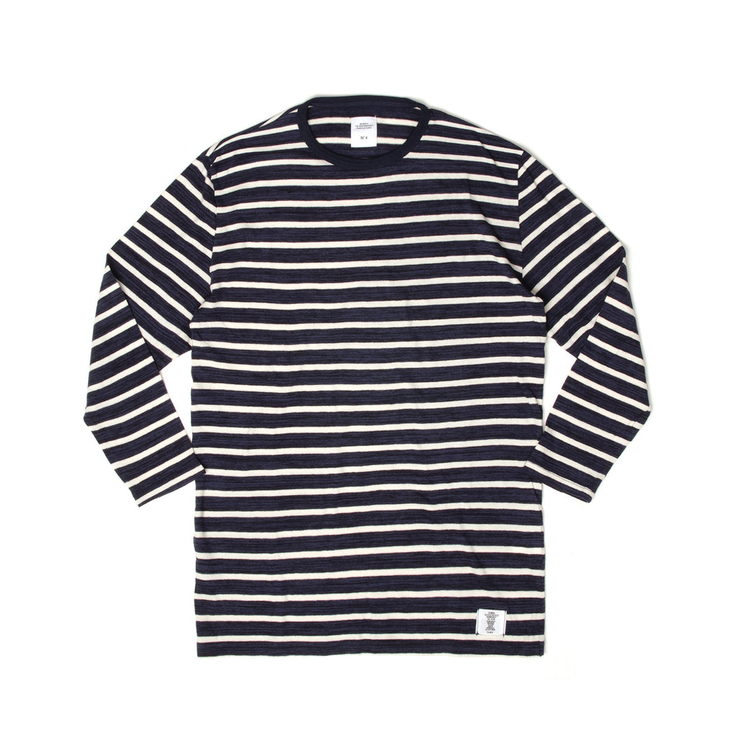 Bedwin & The Heartbreakers | 'Earnie' 8/L Border Tee Navy - Concrete