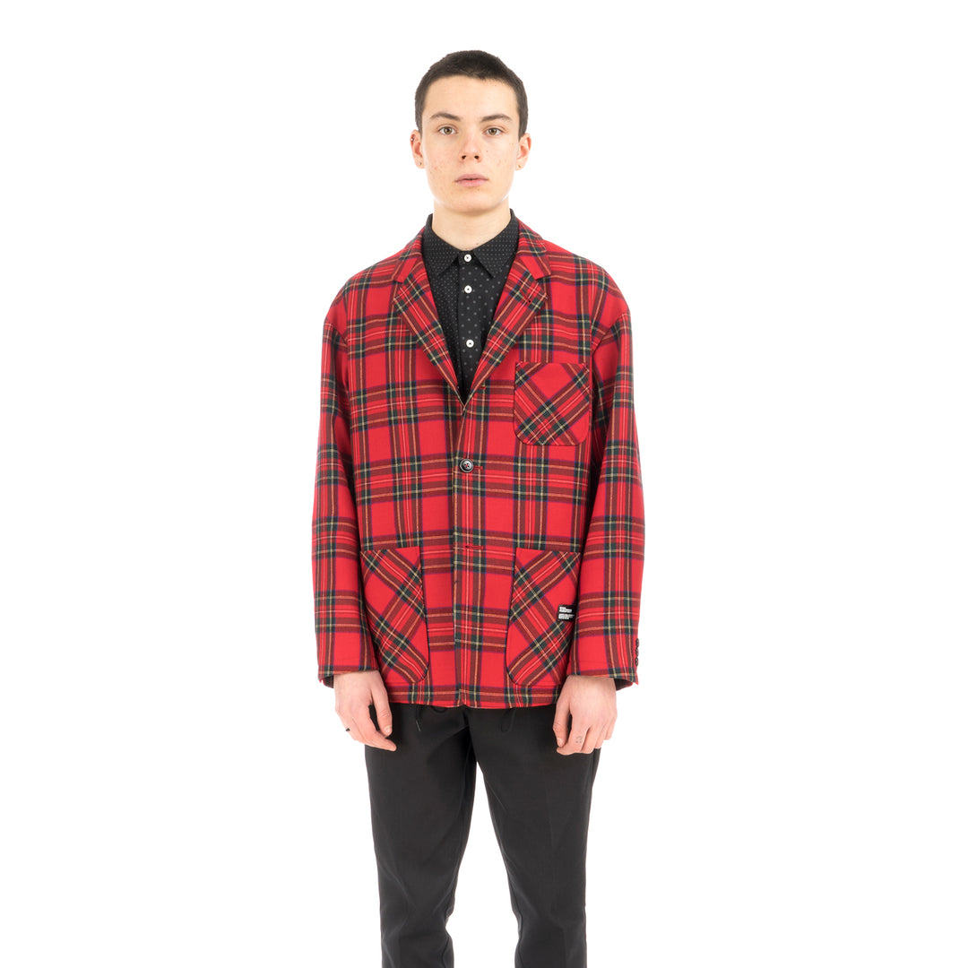 Bedwin & The Heartbreakers | 'Travis' 4B Wool Flannel Taylor Jacket Red - Concrete