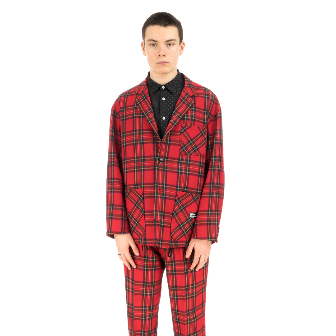 Bedwin & The Heartbreakers | 'Travis' 4B Wool Flannel Taylor Jacket Red - Concrete