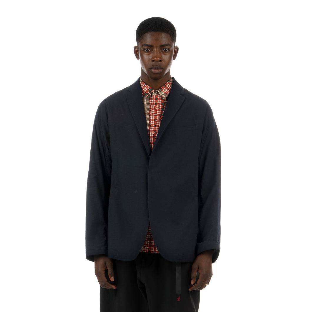 White Mountaineering | Seersucker Lapel Jacket Navy | Concrete