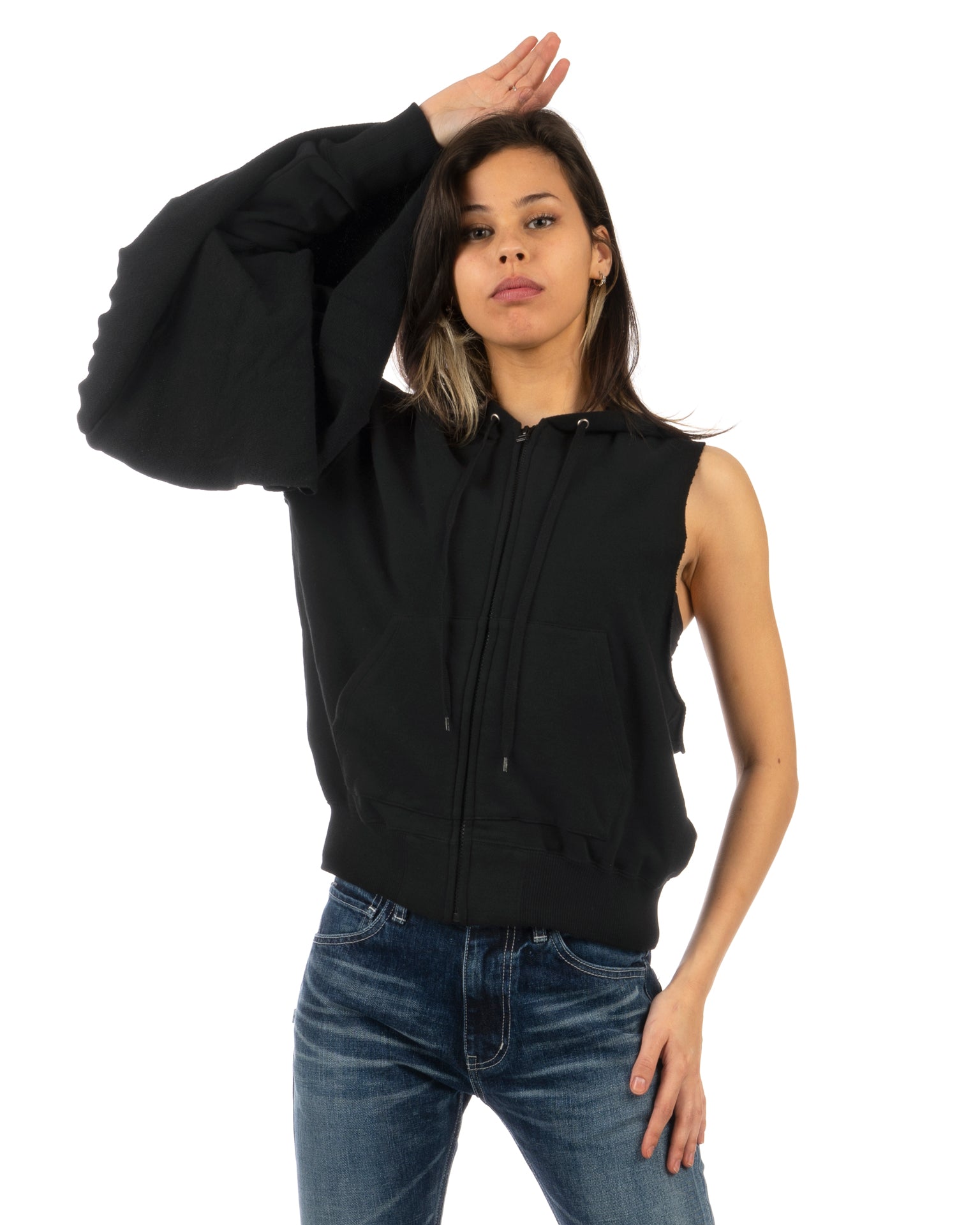 FACETASM | W Knitted Sweater One Sleeve Hoodie Black