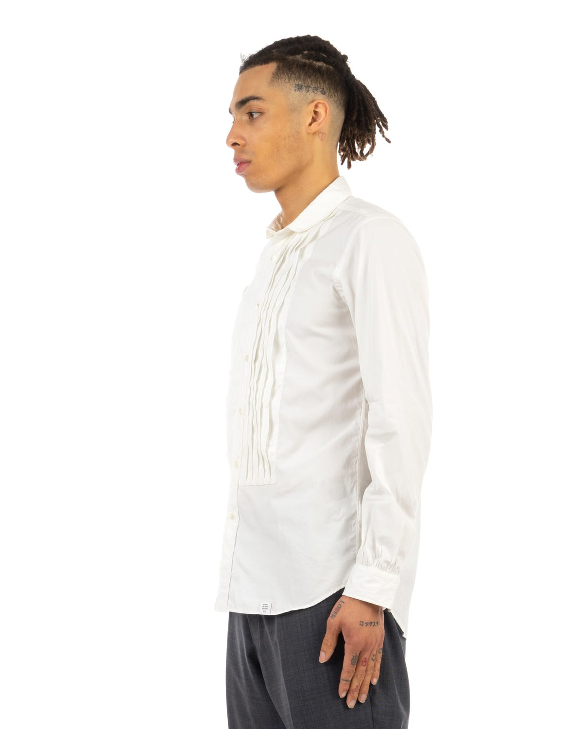 Bedwin & The Heartbreakers | x Curtis Kulig 'Oliva' L/S Round Collar Bosom Shirt White - Concrete