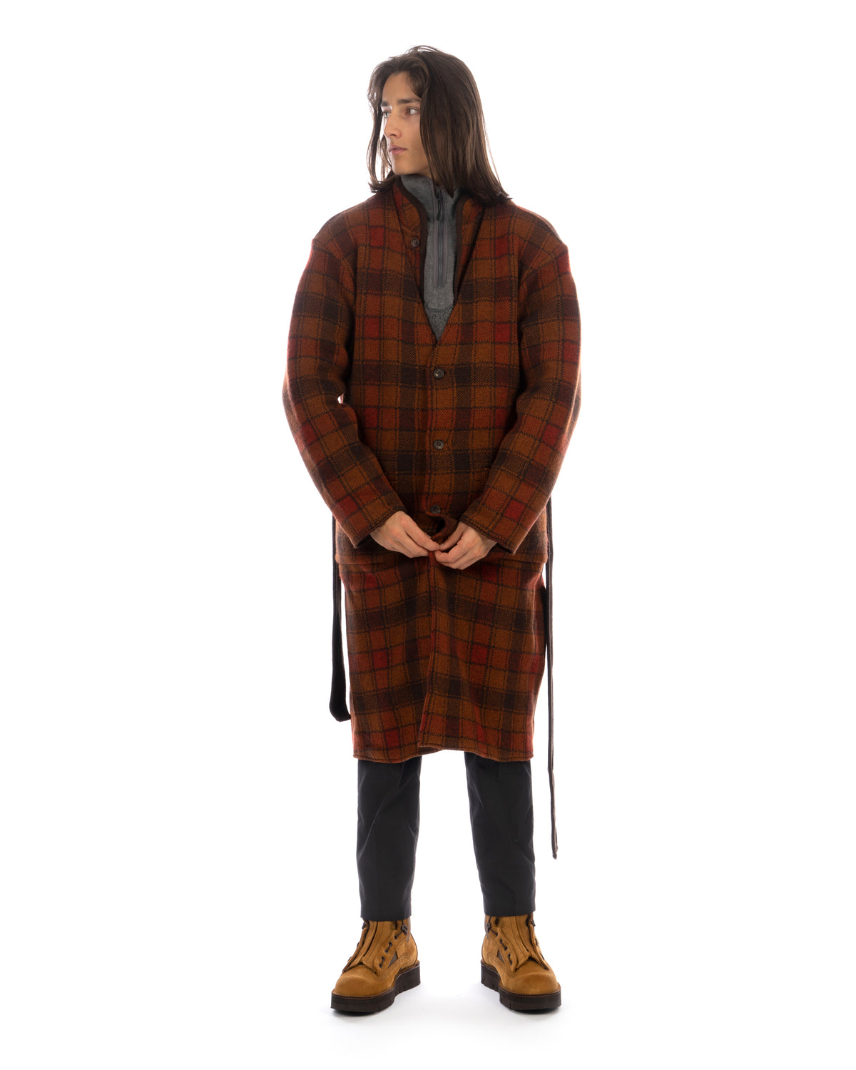 White Mountaineering | Check Knit Gown Brown - Concrete
