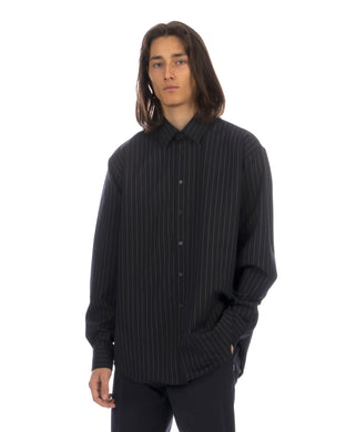 Soulland | Damon Shirt Navy Pinstripe - Concrete