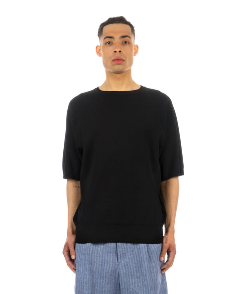 Haversack | 18G Thermal Raglan Knit T-Shirt Black - Concrete
