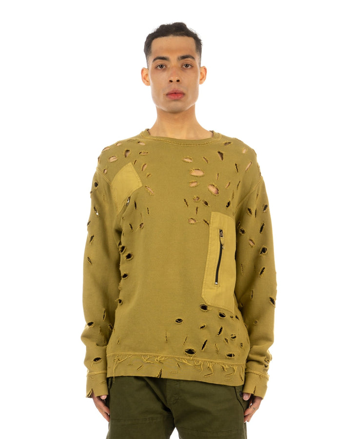 Griffin | GFC36 Destroyed Sweat Olive - Concrete