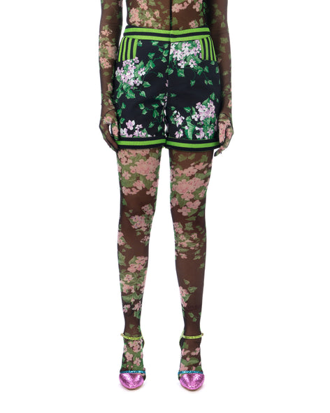 SHUTING QIU | Jacquard Shorts Green Floral - Concrete