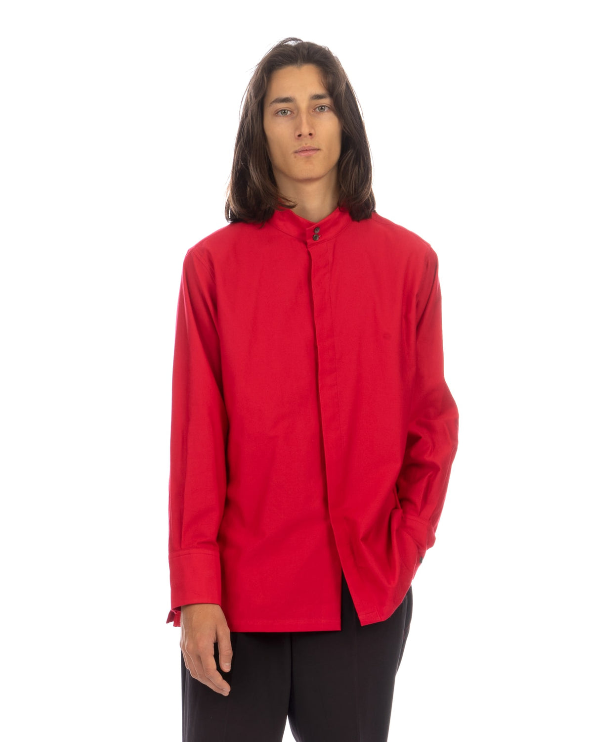 Haversack | High Neck Hiyoku Dress Shirt Red - Concrete