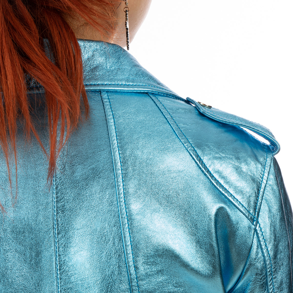 CocoCloude | Laminated Leather Jacket Light Blue - Concrete