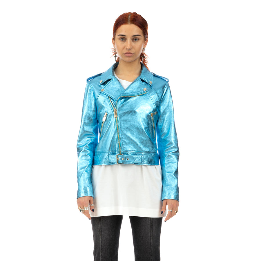 CocoCloude | Laminated Leather Jacket Light Blue - Concrete