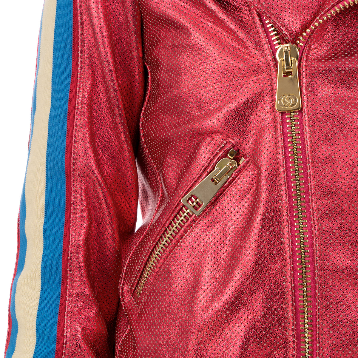 CocoCloude | Nail Perforated w/ Bands Leather Jacket Strawberry Red - Concrete