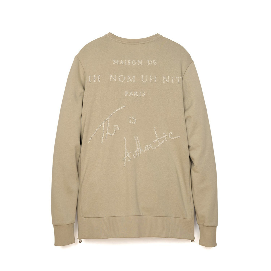 IH NOM UH NIT Embroidered Sweater - Pearls On The Back Taupe - Concrete