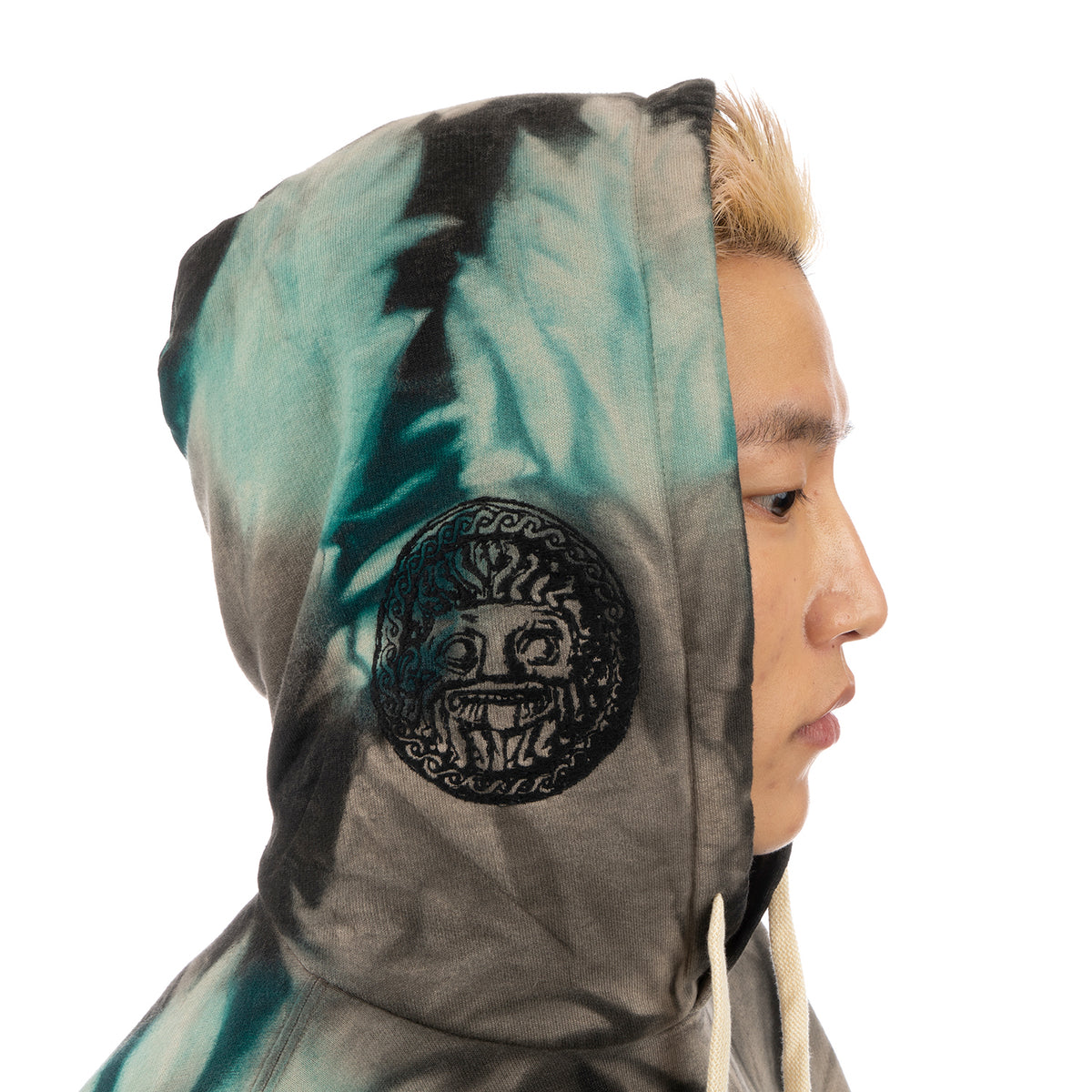 Danilo Paura | 'Akim' Embroidery Hoody Sweatshirt Turquoise - Concrete