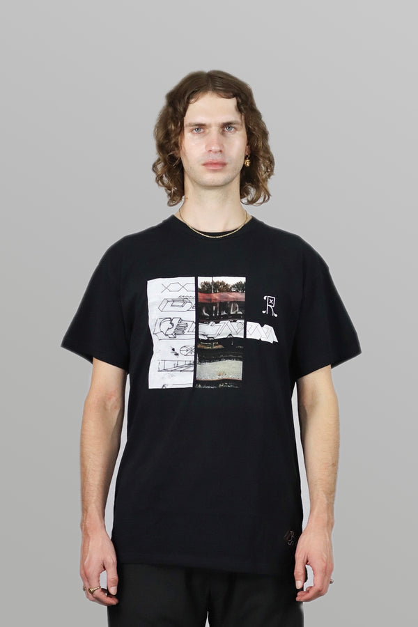RUYZDAEL | x DELTA T-Shirt 3B Side Track Black - Concrete