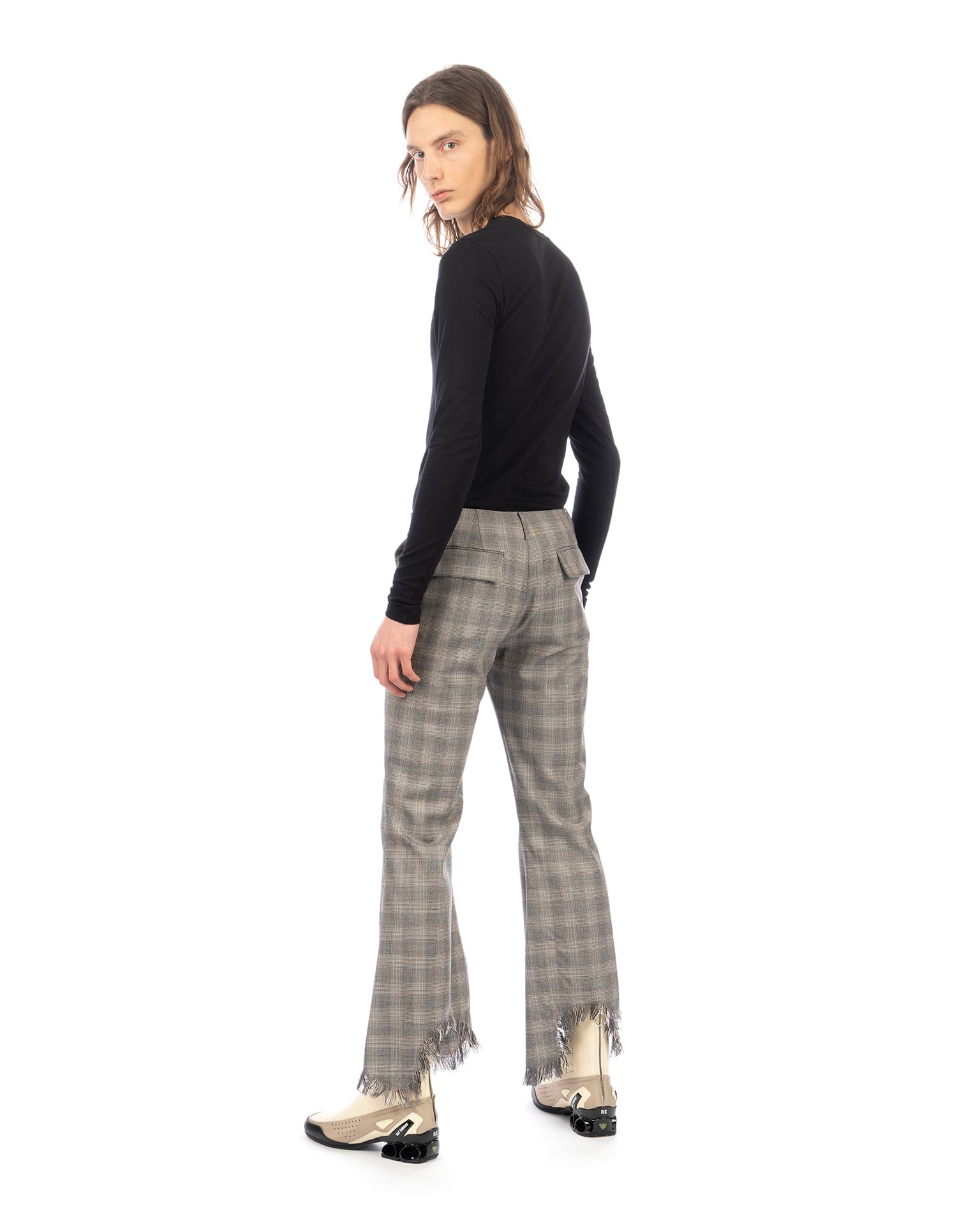 FACETASM | Fringe Flair Check Pants Gray Check | Concrete