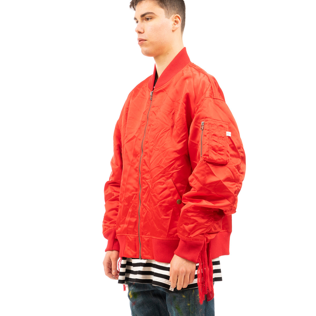 FACETASM | Crushed Nylon Bomber Jacket Red - Concrete