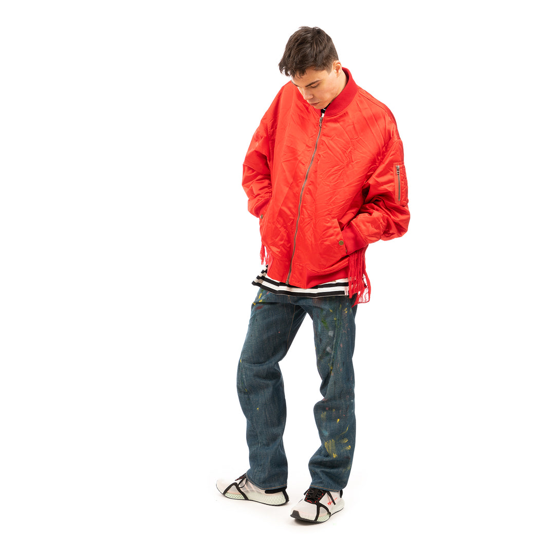 FACETASM | Crushed Nylon Bomber Jacket Red - Concrete