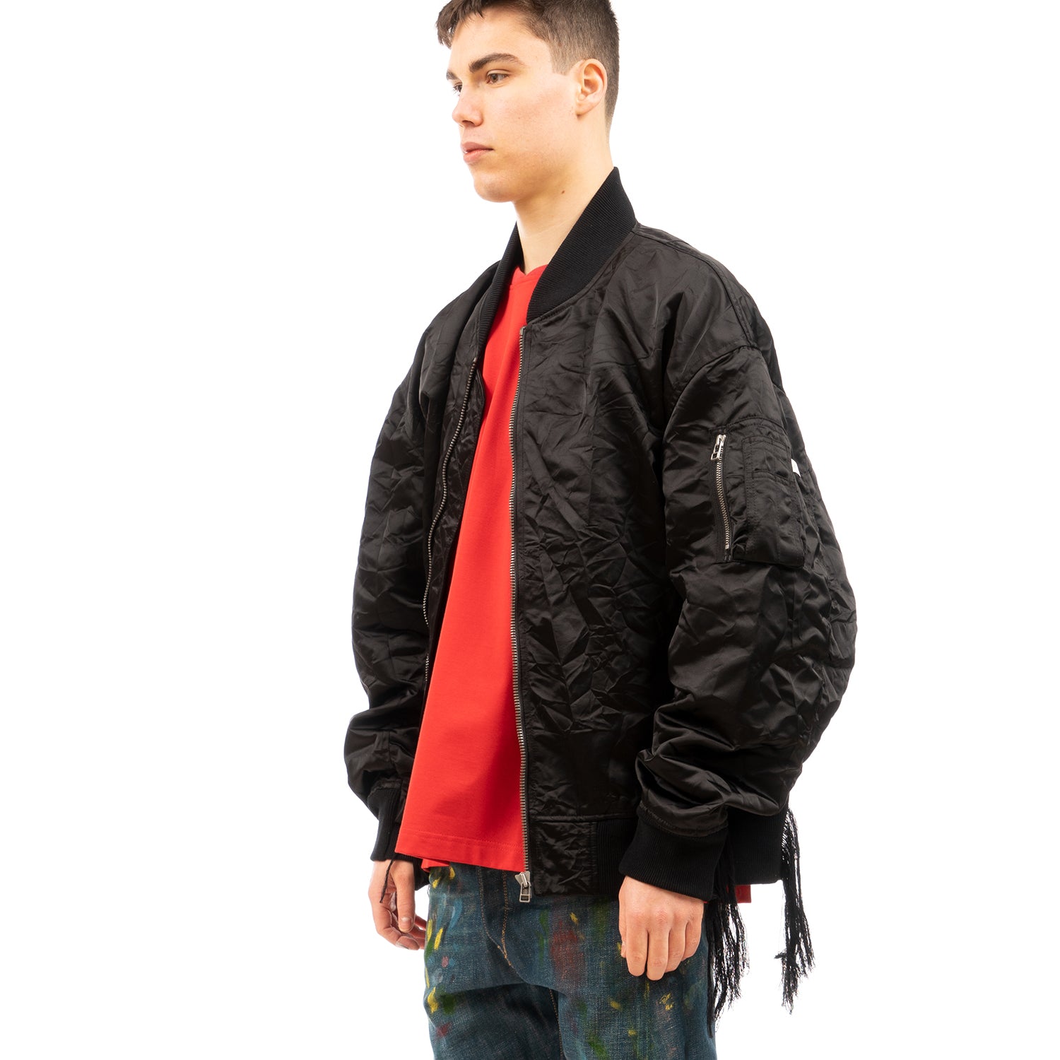 FACETASM | Crushed Nylon Bomber Jacket Black | Concrete