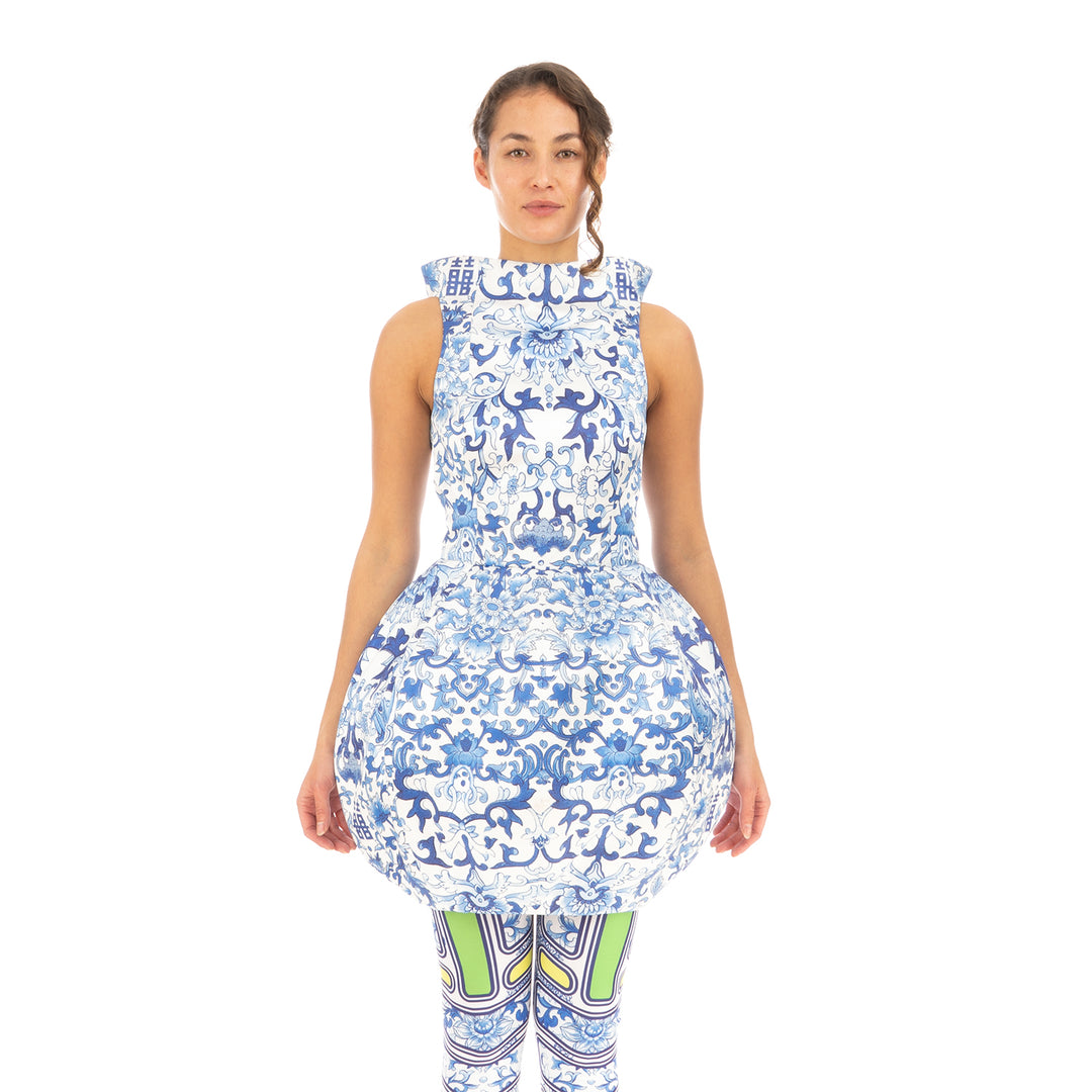 Ground Zero | Chinese Floral Print Round Vase Dress - Concrete
