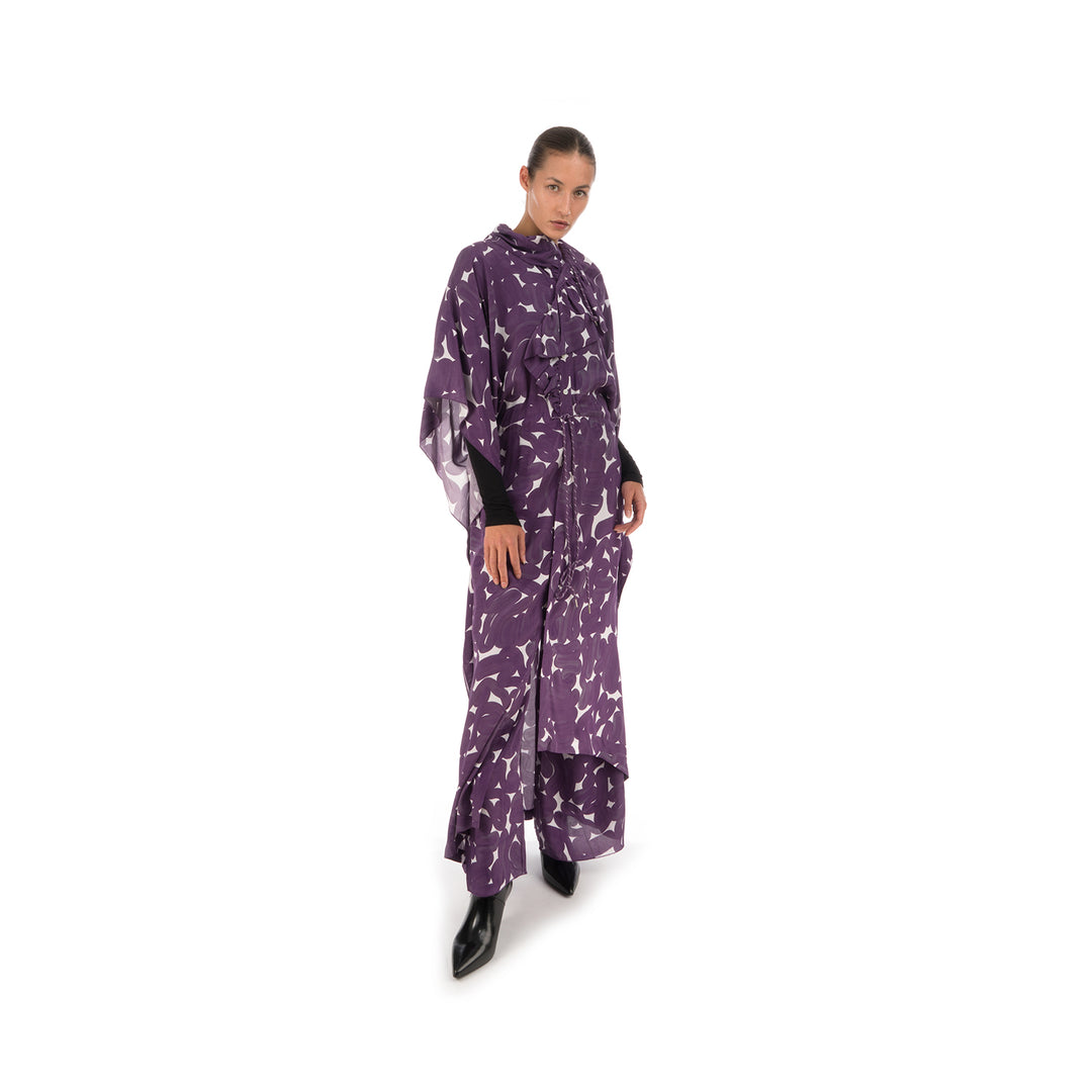 Hope Frill Silk Kaftan Purple Sweep - Concrete