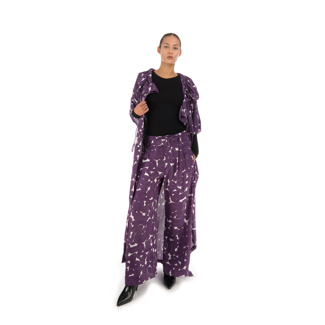 Hope Studio Silk Trousers Purple Sweep Print - Concrete
