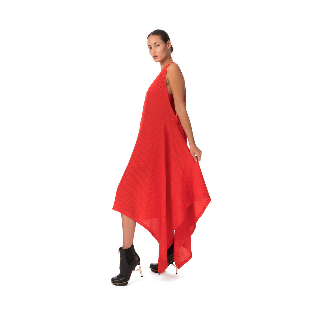 Marios Asymmetric Dress w/ Seperate Sleeves Red - Concrete