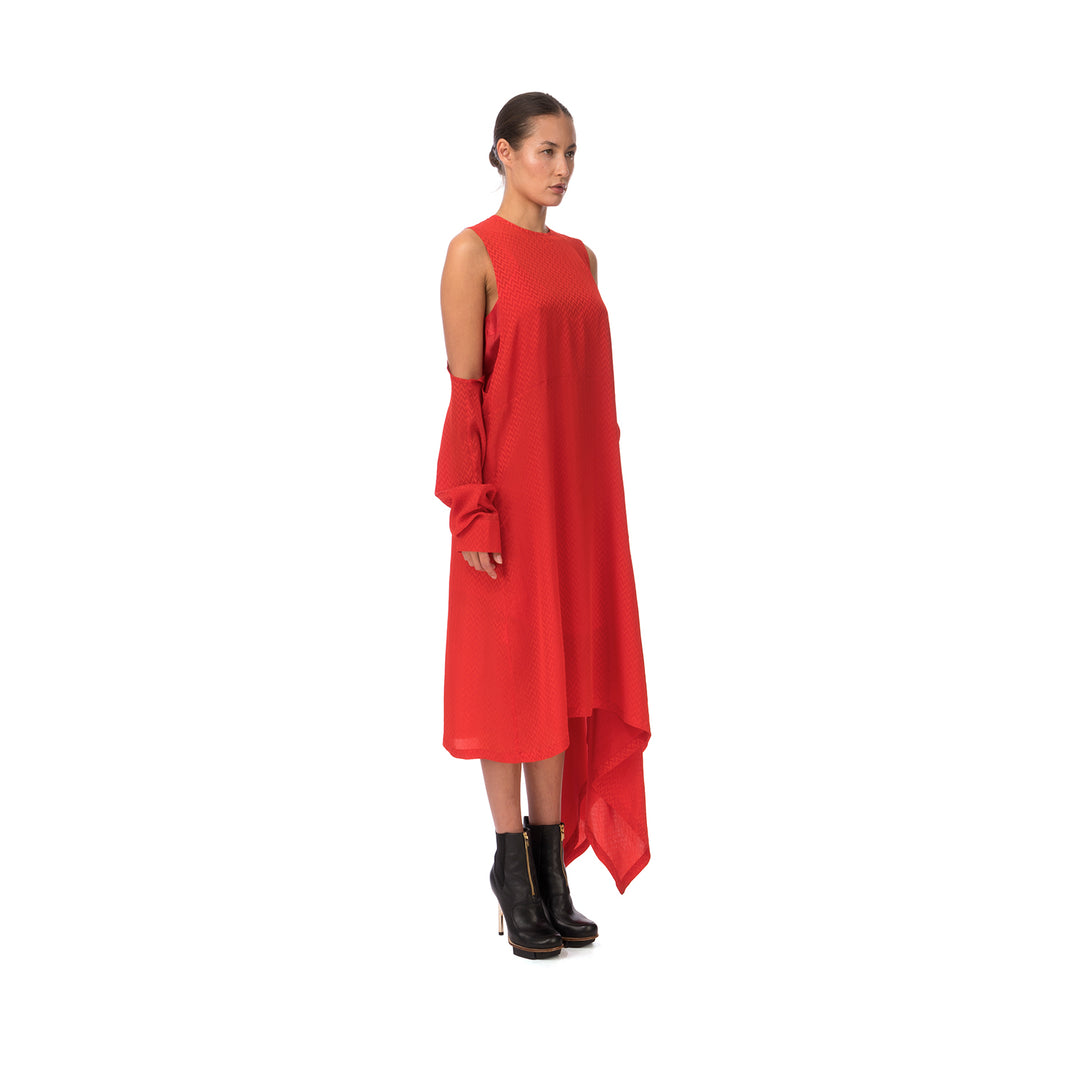Marios Asymmetric Dress w/ Seperate Sleeves Red - Concrete