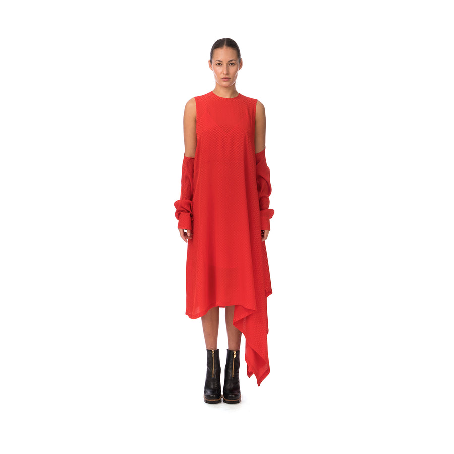 Marios Asymmetric Dress w/ Seperate Sleeves Red - Concrete