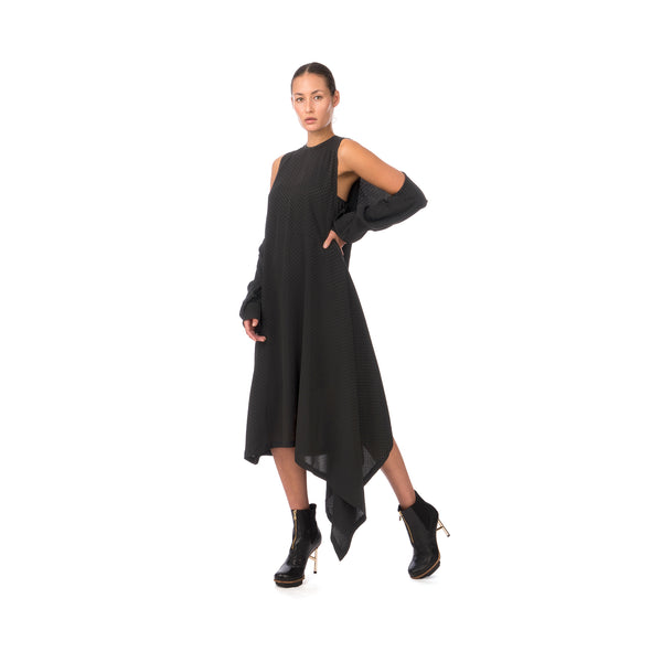 Marios Asymmetric Dress w/ Seperate Sleeves Black - Concrete