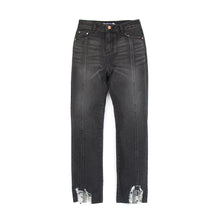 Afbeelding in Gallery-weergave laden, SJYP | Hem Destroyed Boyfriend Jeans Black - Concrete