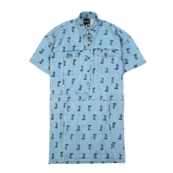 Perks and Mini (P.A.M.) | W Nagovisi Printed Denim Dress Bleach - Concrete