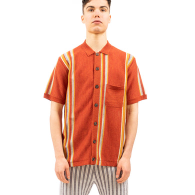 Propaganda Agency | Vintage Stripe Button Down Polo Burnt Orange - Concrete