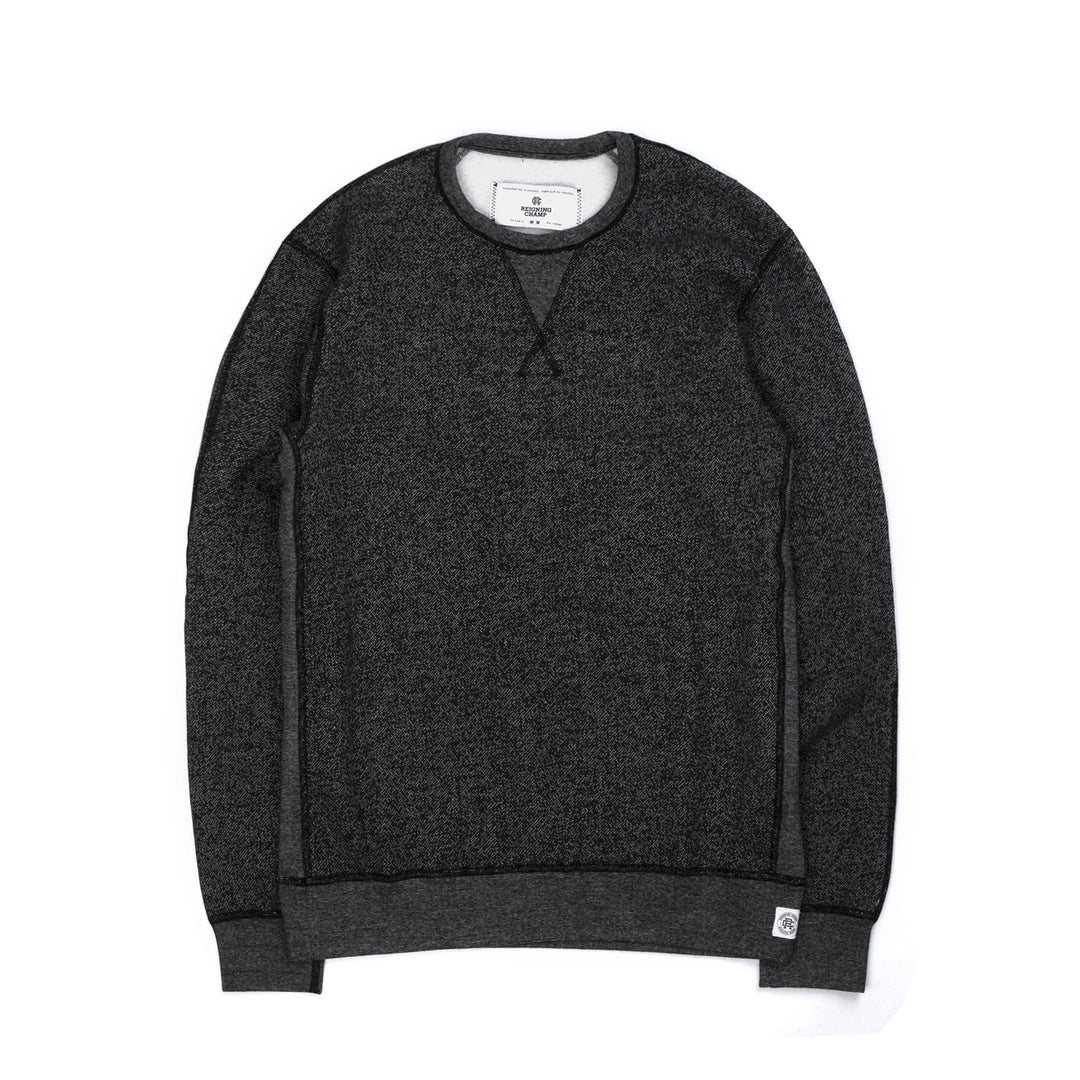Reigning Champ | Knit Tiger Fleece Long Sleeve Crewneck Black - Concrete