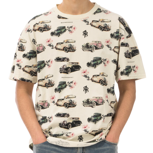 REPRESENT | Vintage Car All Over T-Shirt Off White - Concrete