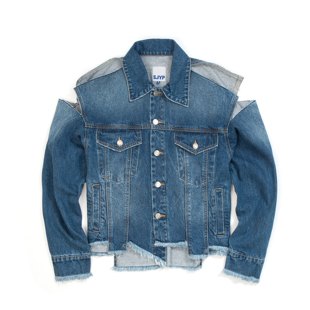 SJYP | Unbalanced Destroyed Denim Jacket Denim Blue - Concrete