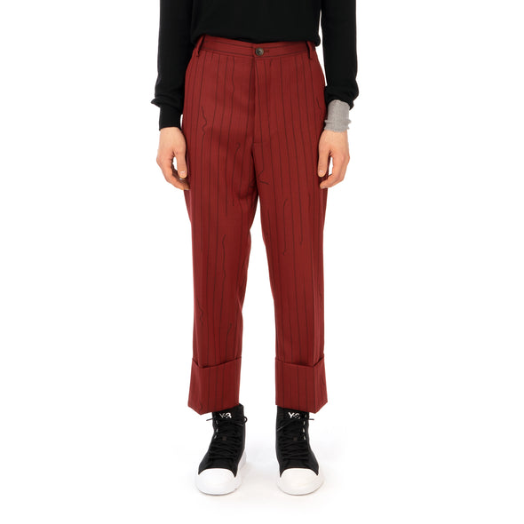 Vivienne Westwood | Cropped George Trousers Red - Broken Pinstripe - Concrete