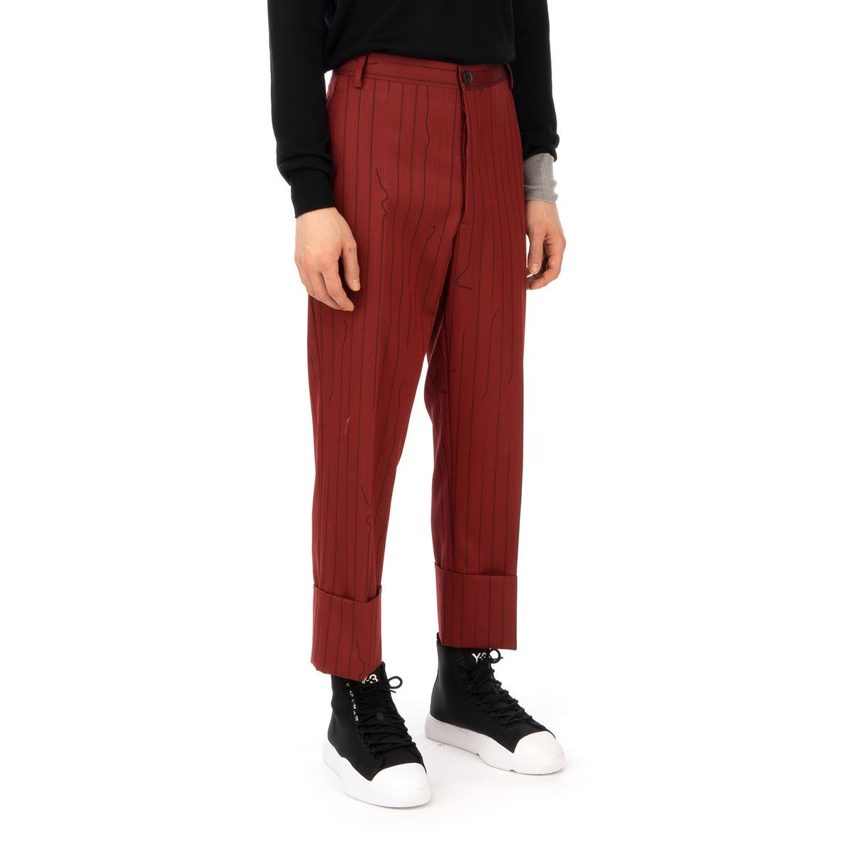 Vivienne Westwood | Cropped George Trousers Red - Broken Pinstripe - Concrete