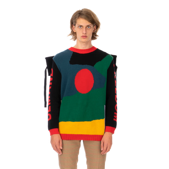 Walter Van Beirendonck | Demand Freedom Collared Knitted Crew Black - Concrete