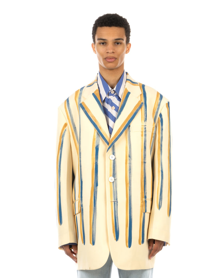 Marni | Watercolour Stripe 'Grain De Poudre' Jacket Antique White - Concrete
