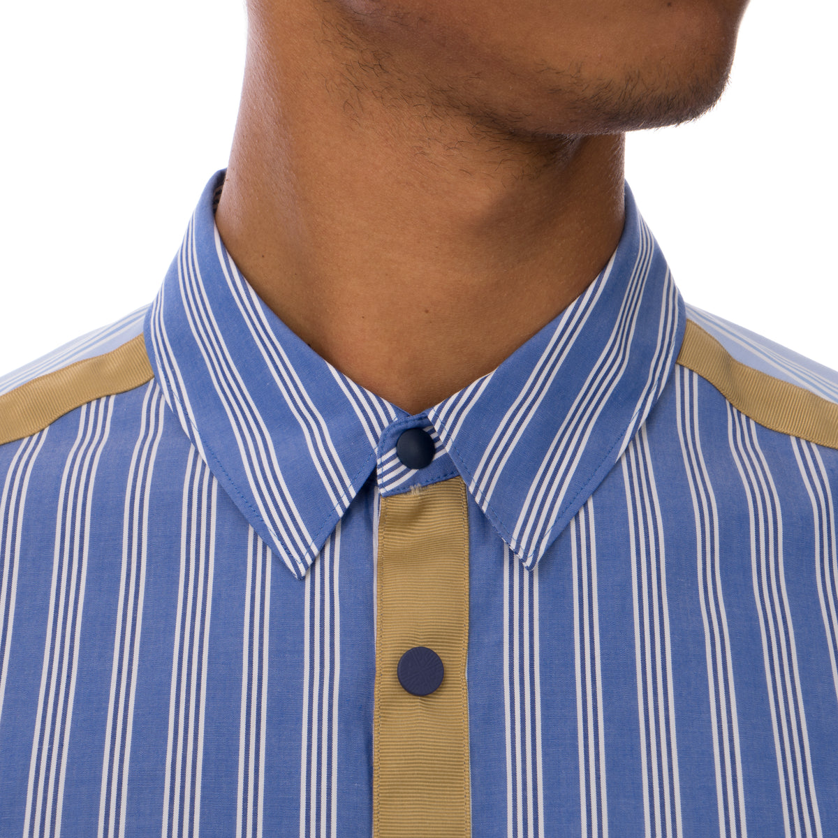 White Mountaineering | Striped Broad Taped Shirt Blue - Concrete