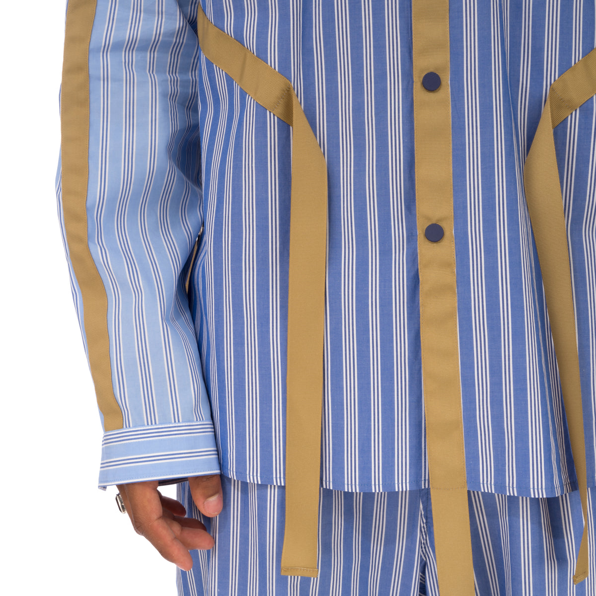White Mountaineering | Striped Broad Taped Shirt Blue - Concrete