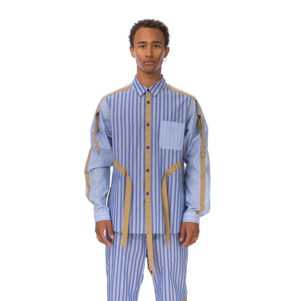 White Mountaineering | Striped Broad Taped Shirt Blue - Concrete