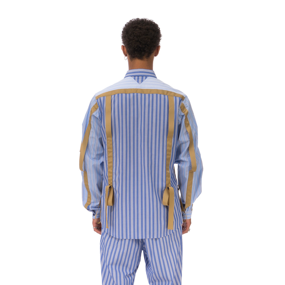 White Mountaineering | Striped Broad Taped Shirt Blue - Concrete
