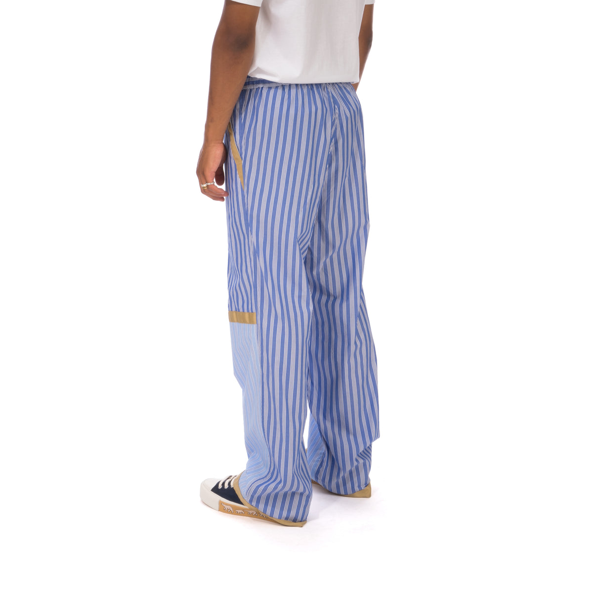 White Mountaineering | Stripe Taped Wide Pants Blue - Concrete