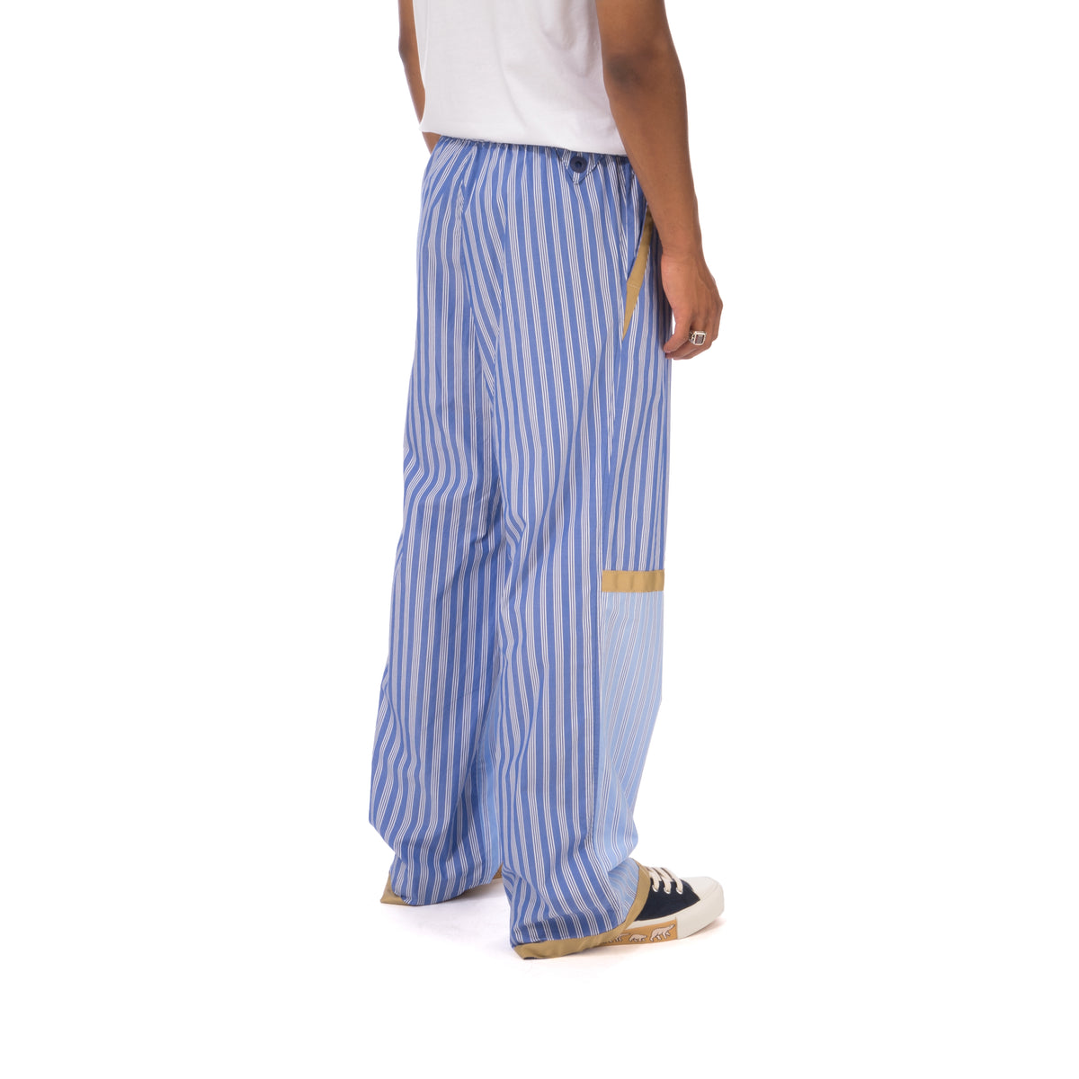 White Mountaineering | Stripe Taped Wide Pants Blue - Concrete