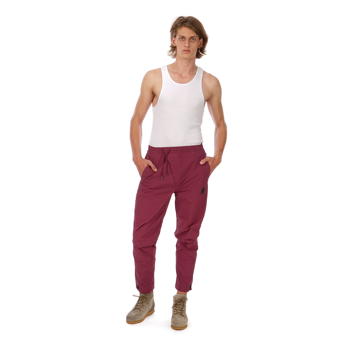 maharishi | Vegetable Dyed Asymmetric Trackpants Wine Red - Concrete